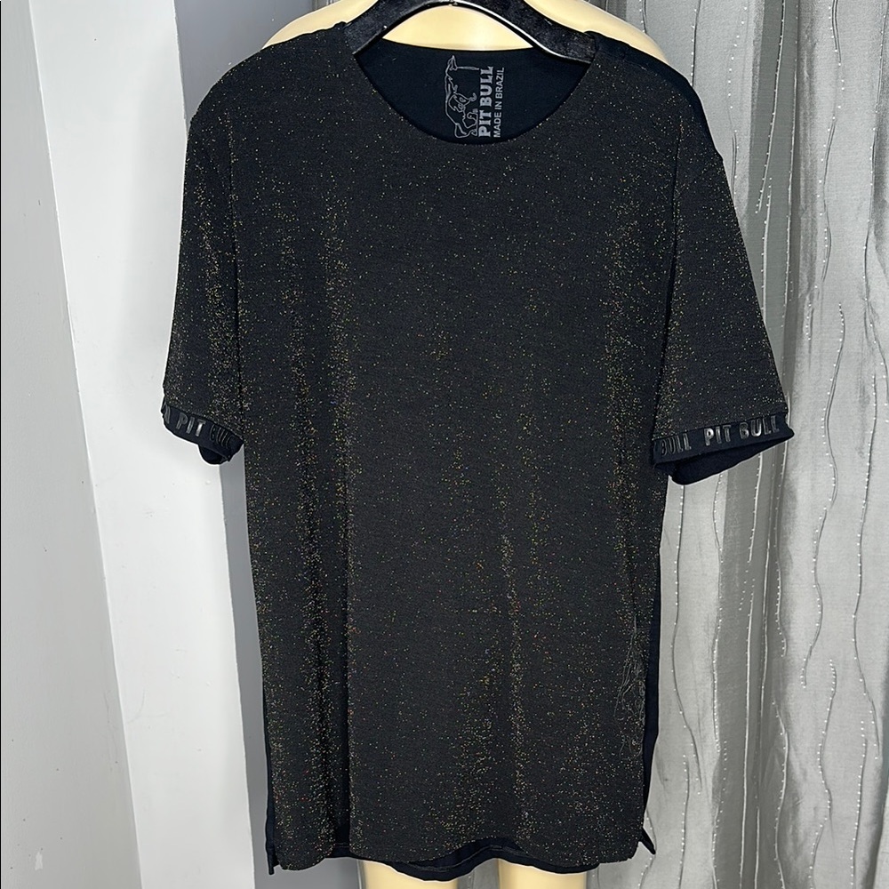 Pitbull Sz L Black and Gold Metallic Men's Shirt